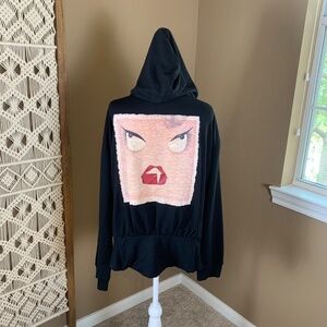 Badgley Mischka Black French Terry Zip Hoodie Size 2X NWT Graphic Face Art‎ Back